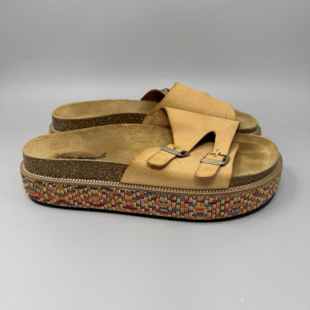 Free People Tan Woven-Trim Platform Slide Sandals